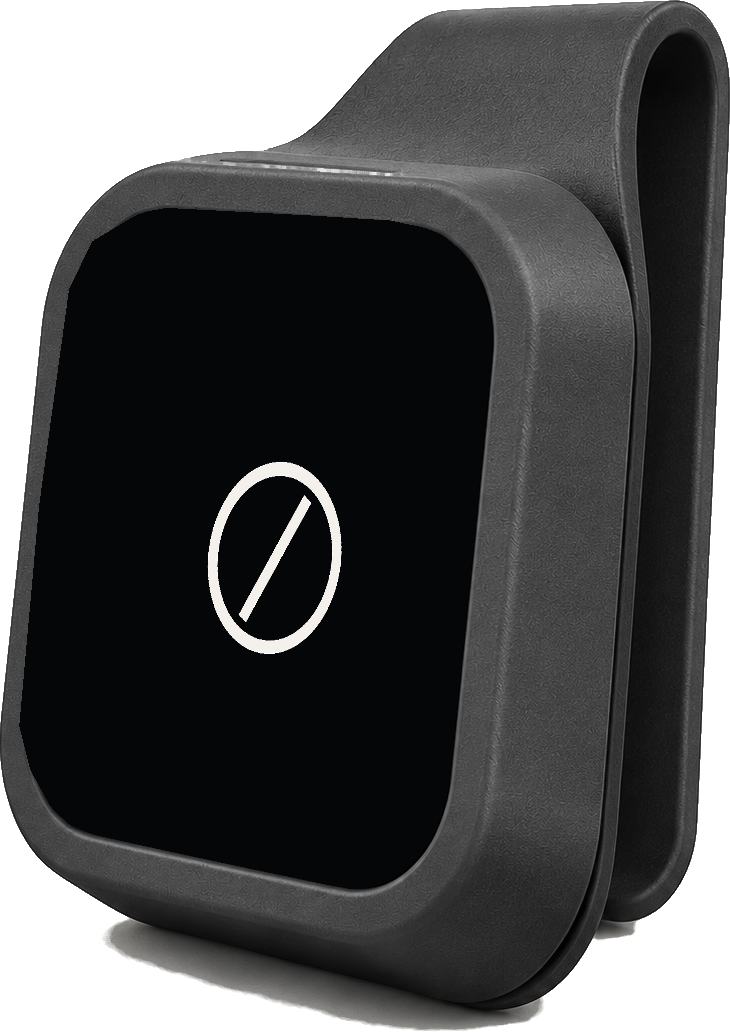 The 0 Holder carrying an Apple Watch, display dark, showing only the 0 mark.